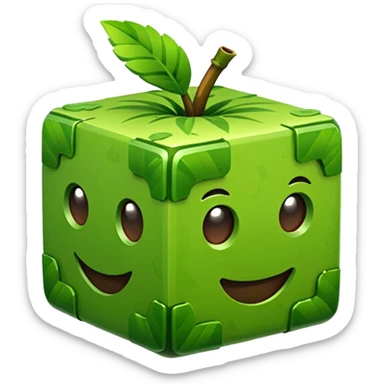 3D Apple style emoticons for Minecraft grass blocks, cube shaped with grass on top sticker