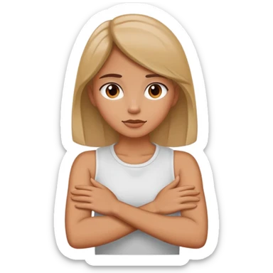 A girl with her arms crossed holding her neck  sticker