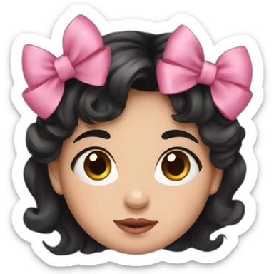 Baby girl with black hair and pink bow sticker