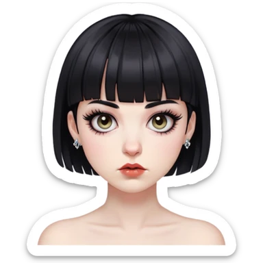 uma zombi com cabelo curto preto,franja curta,piercing nostril bolinha,e cílios grande sticker