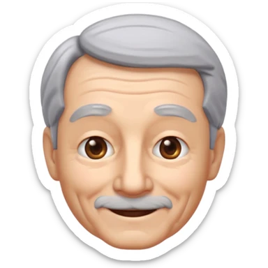 A 3D emoji in iOS emoji aesthetic style of an old man with gray hair, gentle wrinkles, kind smile, and soft eyes. Minimal white background, glossy Apple-style design, warm and friendly expression. sticker