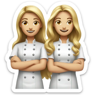 Two female cooks for a logo. The first one has long brown straight hair. The second one has long blonde wavy hair. sticker