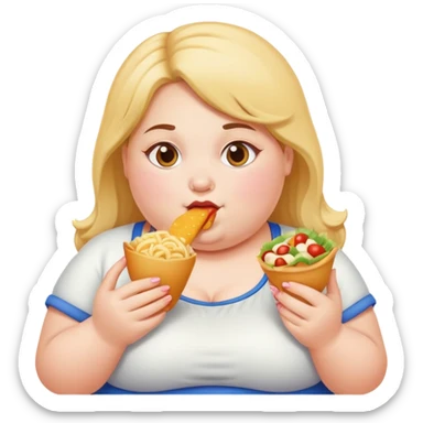 Fat girl eating food sticker