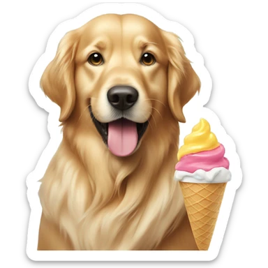 Golden retriever eating ice cream sticker