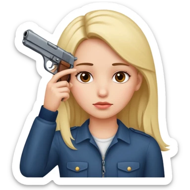 Girl holding a gun hand to head not real gun sticker