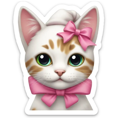 Cute Christmas cat with a pink bow on ear sticker