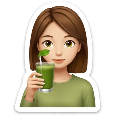 girl with brown hair drinking a glass of matcha sticker