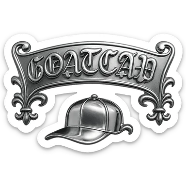 Add a cap graphic in the same Chrome Hearts style, with metallic chrome effects, gothic details, and ornate embellishments, keeping the '60ATCAP' text and overall look. sticker
