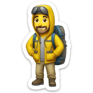 Armenian tourist men in yellow clothing with the rucksack sticker