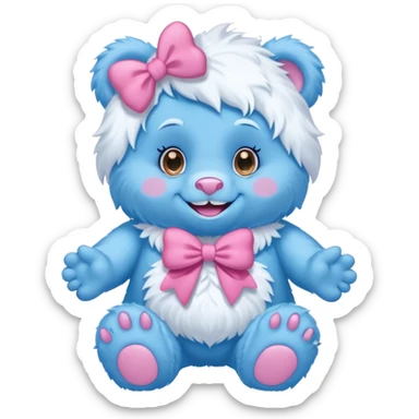 blue girl care bear yeti with bow sticker