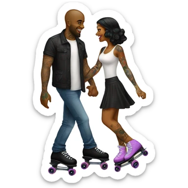 Romantic roller skating date for beautiful tattooed couple sticker