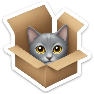 Hiding grey short hair cat in a box sticker