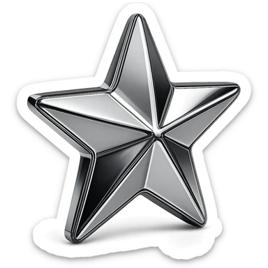 silver star icon, metallic, reflective chrome style sticker