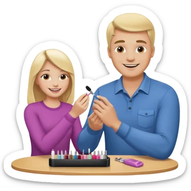 blonde daughter gives blonde dad a manicure sticker