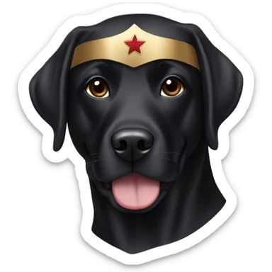 black lab wearing a superwoman mask sticker