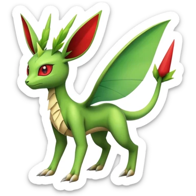 Edgy cool Flygon-Leafeon-Pokémon-hybrid full body, four legs, red eyes,  sticker