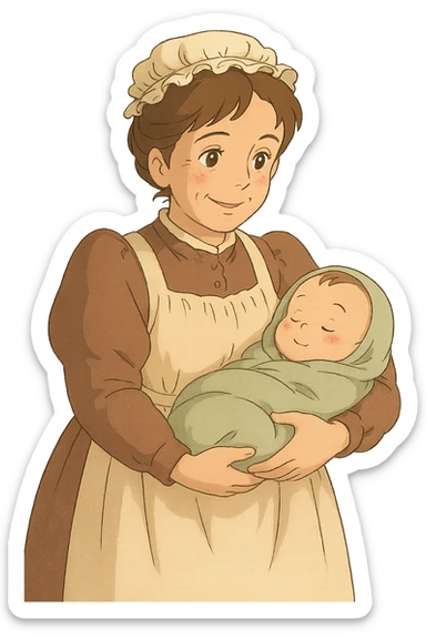 victorian midwife with baby sticker