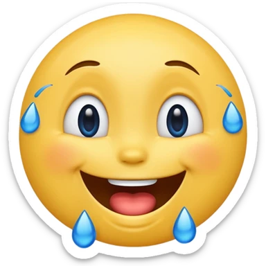 Emoji, yellow round laughing face, blue tears of joy on it  sticker