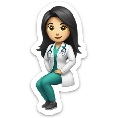 female doctor with long dark hair doing squat exercise sticker