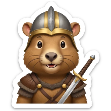 capybarra with viking helmet and sword sticker