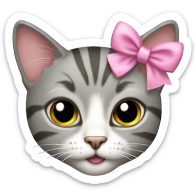 grey tabby cat with pink bow sticker