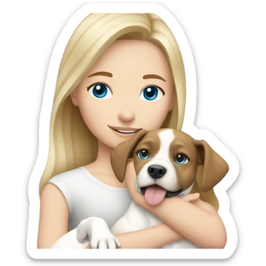 One blonde brown haired girl with blue eyes hugging white pitbull sticker