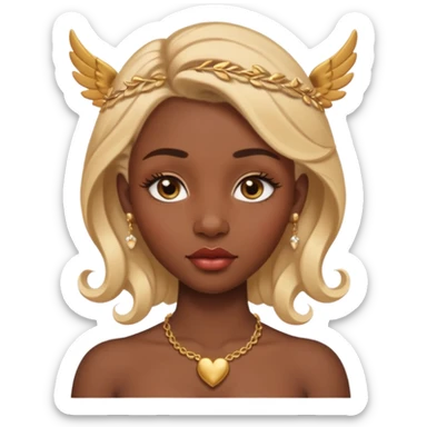 darkskin female with eyebrows that are naturally shaped and frame eyes well, eyes that are almond-shaped with defined lashes. nd lips are full with a defined cupid’s bow, add also a septum piercing that adds an edgy, stylish flair. a middle-part, honey blonde bust-down with laid baby hairs 
 sticker