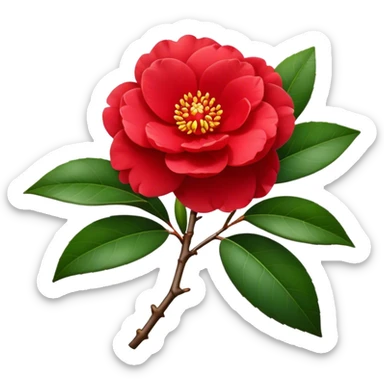 single Red Camellia, straight stem sticker