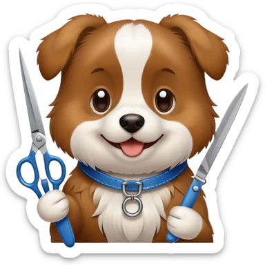 Happy dog with scissors  sticker
