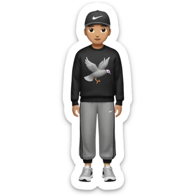 Crea Un Emoji Con Cuerpo Completo Que Sea Hombre Con Corte Alucin Y Una Gorra De Nike, Unos Zapatos Campus Adidas, Suéter Negro De LA,  Un Pantalón Con Palomas Estilo Bellaco O Ancho sticker