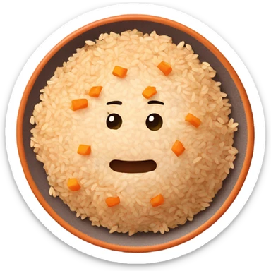 whitish pure fried rice with a mix of brown rice on an orange color terra cotta plate sticker