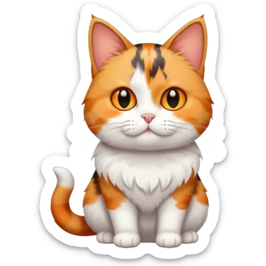 full body calico tabby + white cat with small head and short but chubby body sticker