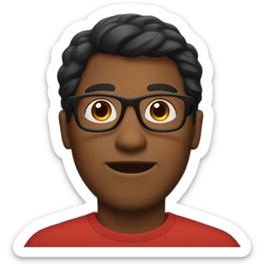 A brown-skinned guy with black eyes, wearing glasses, and his hair is black  red sticker