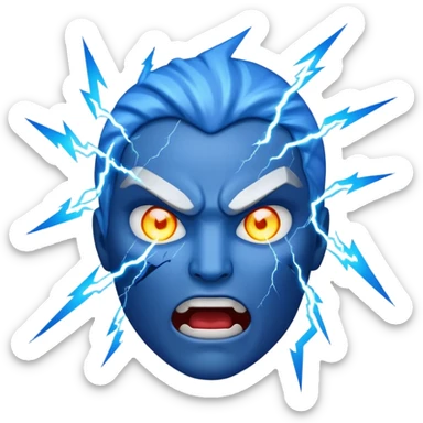 Rayos, centellas y estrellas en una cara color azul con expresiones de furia sticker