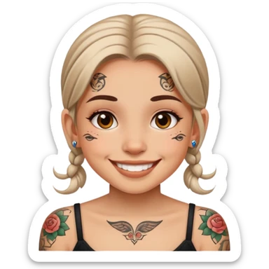 girl with small face tattoos, smiling sticker