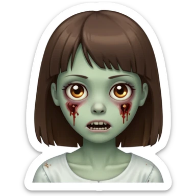 a zombie girl with bangs and straight brown hair  sticker