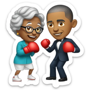Barack Obama boxing with grandma sticker
