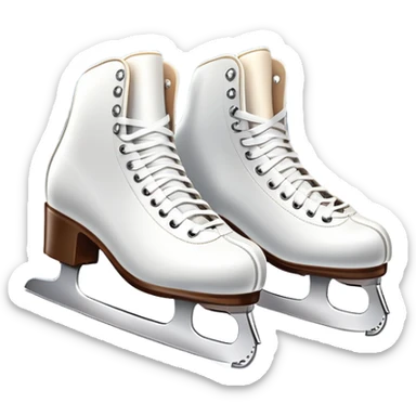 An icon showing The rink is surrounded by cheering spectators and soft arena lights, creating a beautiful, dynamic atmosphere. a pair of elegant figure skates placed on the smooth, sparkling ice of a grand ice arena. Transparent background highlights the grace and beauty of figure skating. sticker