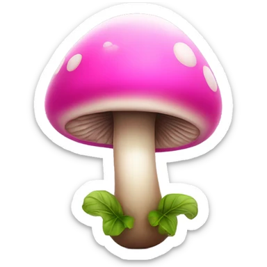 Pink little smiley mushroom with long stem growing between two balls sticker