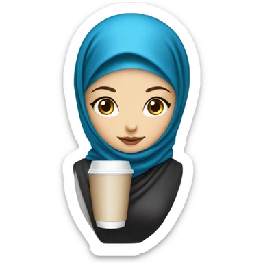 Hijab woman with white skin and blue eyes drink caffe sticker