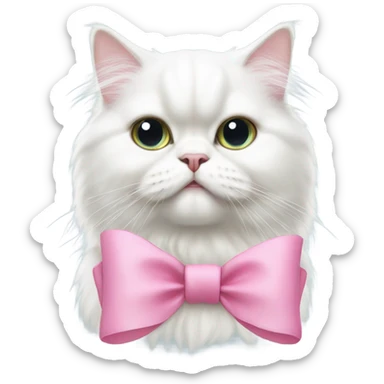 White Persian cat wearing a pink bow on its head sticker