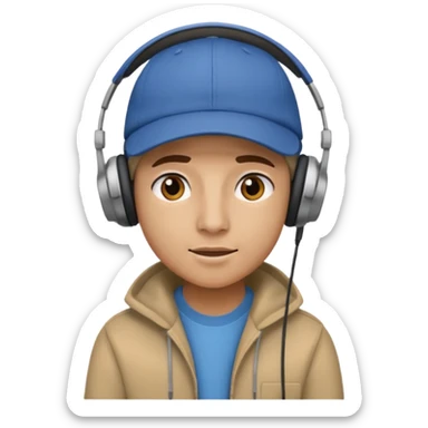 Make me a twin wearing a cap while listening to a song sticker