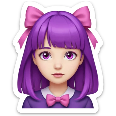 girl with bangs and purple hair and pink hairbow on the side of head sticker