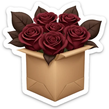 Bouquet of the darkest really dark brown roses in a paper package covered sticker