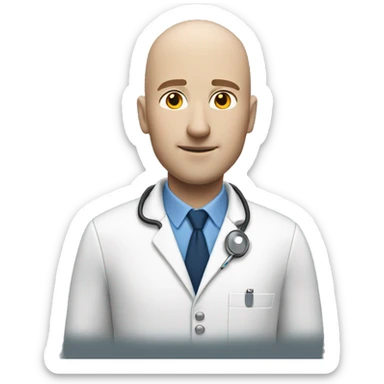 Health insurance agent with semi-bald head, white-skinned, no eyeglasses, white coat with blue polo inside sticker