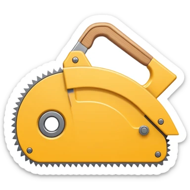 Combine the concept of indecision and a woodworking hand saw. The emoji should clearly show hesitation or uncertainty (e.g. a confused facial expression, or a split decision gesture) integrated with a classic wood saw. Simple, clean emoji style, bold shapes, minimal details sticker