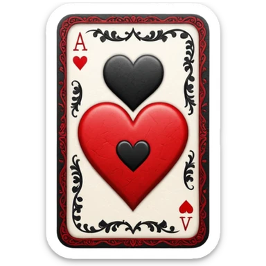 A ace of hearts playing card with a black heart sticker