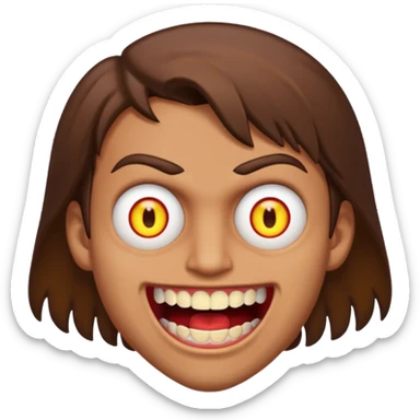 does evil things guy brown hair wide open mouth with red pupils but slightly yellow eyes and teeth sticker