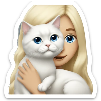 Blonde girl snuggling white Persian cat sticker