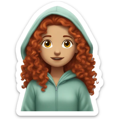 redhead long hair curly hair girl like merida chilling in hoodie sticker